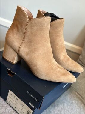 Cole Haan Tan Suede Pointed Toe Ankle Booties